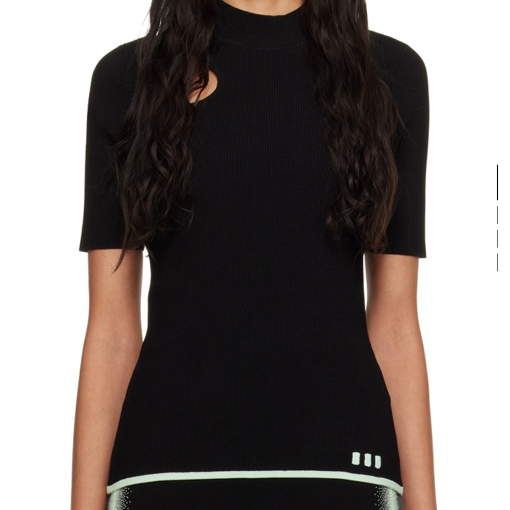 PH5 Black Short Sleeve Mock Neck Top with Cutout